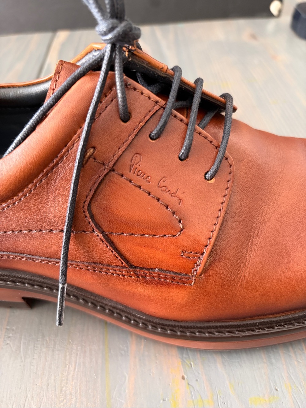 Pierre Cardin Men's Cognac Brown Leather Derby Shoes - 43/9